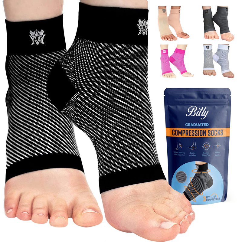 Bitly Plantar Fasciitis Compression Socks for Women & Men - Best Ankle Compression Sleeve, Nano Brace for Everyday Use - Provides Arch Support & Heel Pain Relief (Black, Medium) Black 1 - BeesActive Australia
