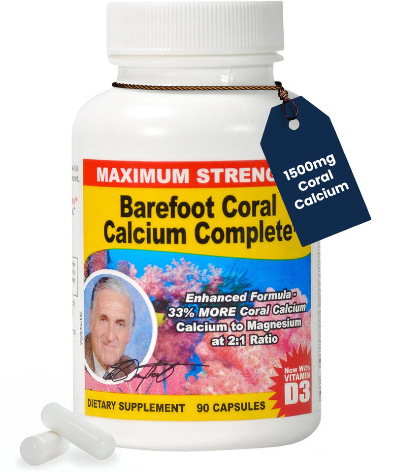 90 Capsules - Coral Calcium 1500mg | Calcium, Magnesium, Vitamin D3 & 72 Trace Minerals - Bone Health - Developed by Bob Barefoot 90 Count (Pack of 1)