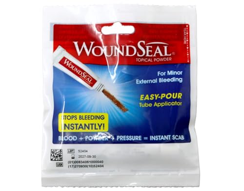 WoundSeal Topical Powder Wound Care First Aid for Cuts, Scrapes and Abrasions Single Use, 4 count (Packaging May Vary) 4 Count (Pack of 1)