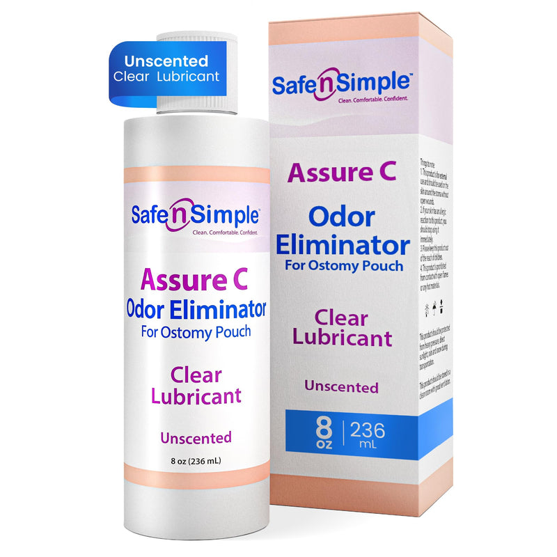 Safe n' Simple Assure C - Clear Lubricating Ostomy Pouch Deodorant - Colostomy Bag Odor Eliminator - Colostomy Deodorizer Lubricant - 8 Fluid Ounce Drops 8 Fl Oz (Pack of 1)