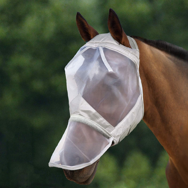 Harrison Howard CareMaster Horse Fly Mask Full Face No Ears Moonlight Silver Medium Cob Cob (M) - BeesActive Australia