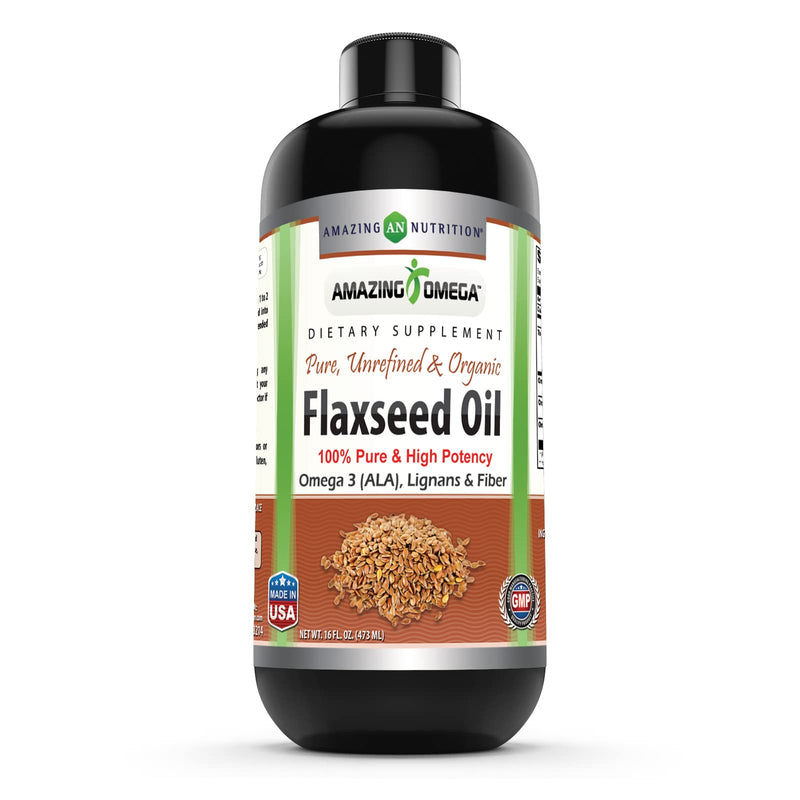 Amazing Omega Flaxseed Oil Supplement | Omega 3, Lignans & Fiber | 16 Oz | Non-GMO | Gluten Free | Made in USA 16 Fl Oz (Pack of 1) - BeesActive Australia