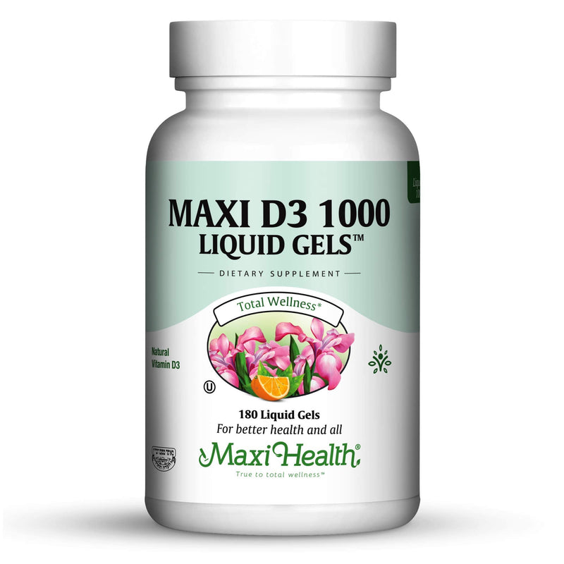 Maxi Health® Vitamin D 1000 IU, Easy-to-Swallow (180 Liquid Gels) | Kosher | Easy-to-Swallow Vitamin D3 | Calcium Absorption, Immune & Bone Support | Doctor Formulated Liquid Gels 180 Count (Pack of 1)