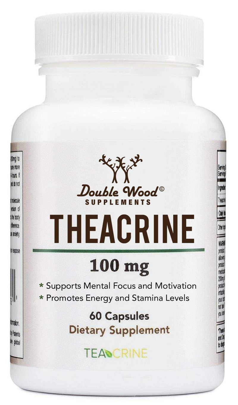 Theacrine (Teacrine) 100 Mg, 60 Capsules - Energy and Focus Supplement (Similar to Caffeine Pills but More Subtle and Longer Lasting) Manufactured and Third Party Tested in The USA by Double Wood - BeesActive Australia
