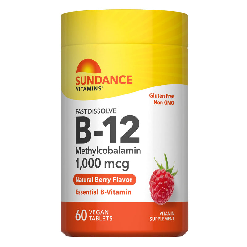 Sundance Vitamin B12 1000 mcg | As Methylcobalamin | Sublingual Fast Dissolve Tablets | Berry Flavor | Vegetarian, Non-GMO & Gluten Free Supplement 60 Count (Pack of 1)