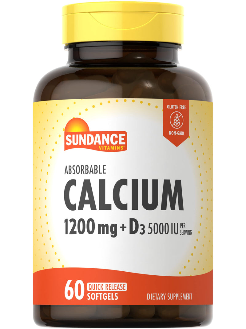 Sundance Calcium 1200 mg with Vitamin D3 5000 IU | 60 Absorbable Softgels | Non-GMO & Gluten Free Supplement Unflavored 60 Count (Pack of 1)