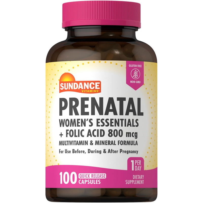 Sundance Prenatal Multivitamin | with Folic Acid | 100 Quick Release Capsules | 800 mcg | Non-GMO, Gluten Free Supplement for Women