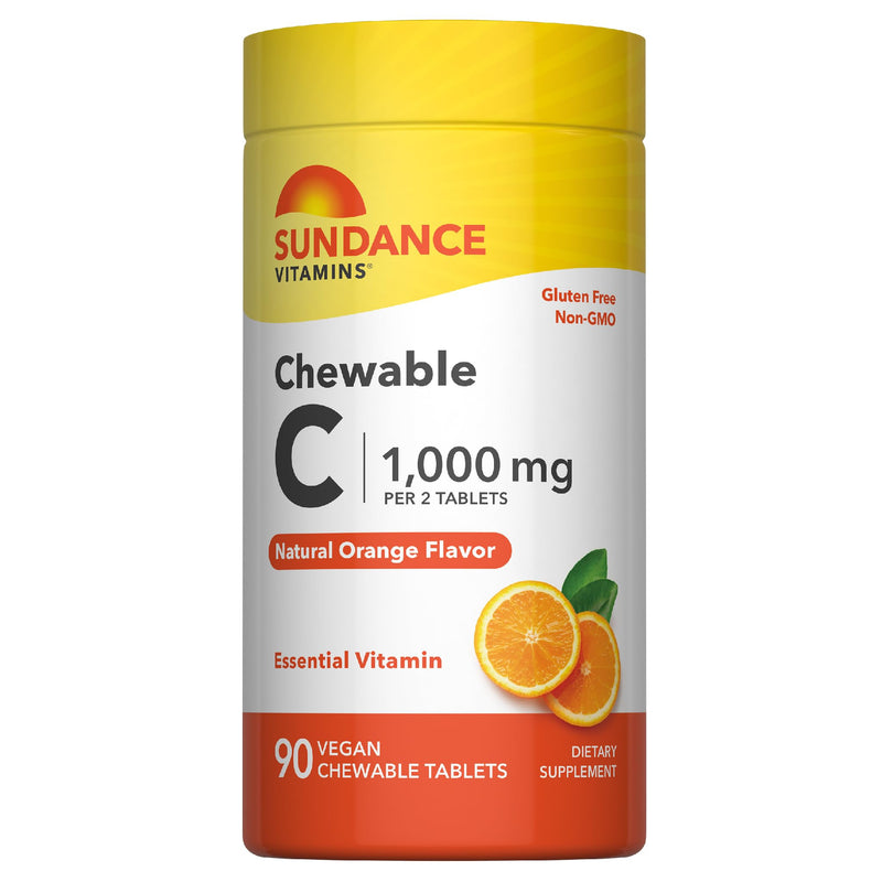 Sundance Chewable Vitamin C 1000mg | 90 Tablets | Natural Orange Flavor | Vegan, Non-GMO & Gluten Free Supplement