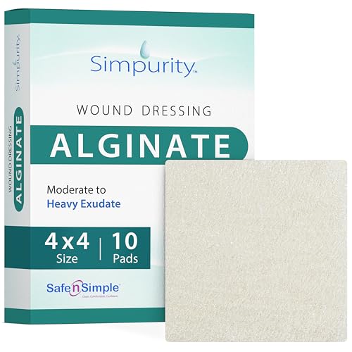Calcium Alginate Wound Dressing 4" x 4" - 10 Pads - Highly Absorbent Non-Stick Pads for Moderate to Heavy Exudate - Alginate Dressing for Pressure Ulcers Diabetic Leg Ulcers Bed Sores