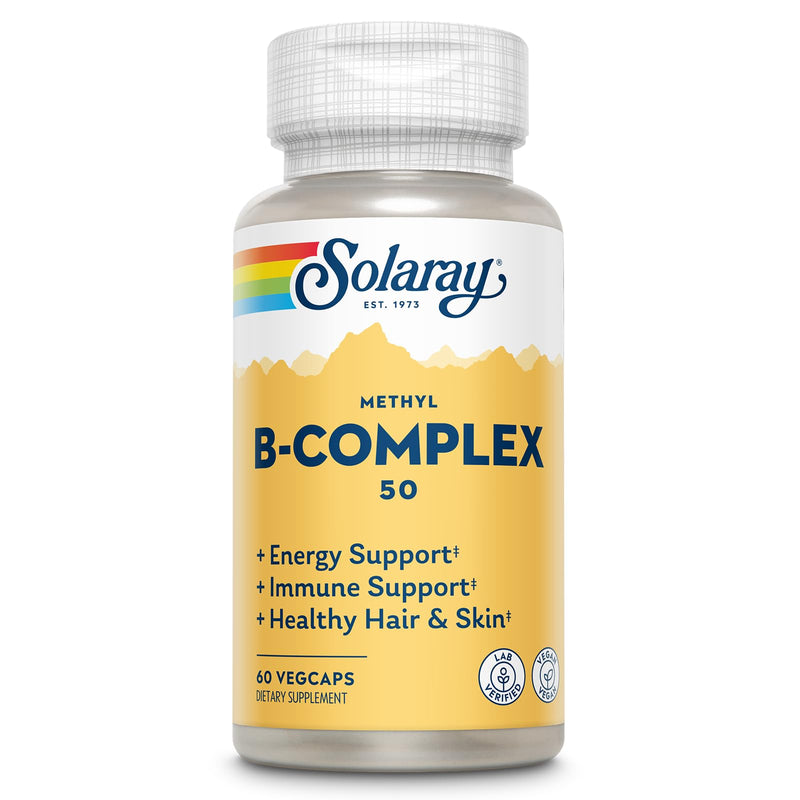 Solaray Methyl B-Complex, B1 & B12, 60 Vegetarian Capsules | Vitamin B Complex, Methylated Vitamins for Women & Men, Nerve and Cellular Energy Support with Methylfolate Unflavored 60 Count (Pack of 1)