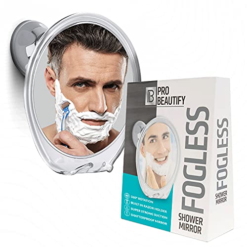 Fogless Shower Mirror for Shaving - Strong Suction, Razor Holder & 360 Degree Rotation Shower Shaving Mirror - Fog Free Mirror for Shower & Shaving Mirror - Men & Women 1x Shower Mirror - Clear