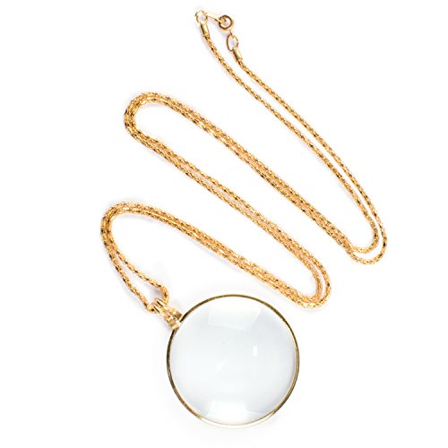 Super Z Outlet Necklace with 1-3/4 Inch Optical Magnifier Lens and 36-Inch Gold Chain for Library, Reading Fine Print, Zooming, Increase Vision, Jewelry