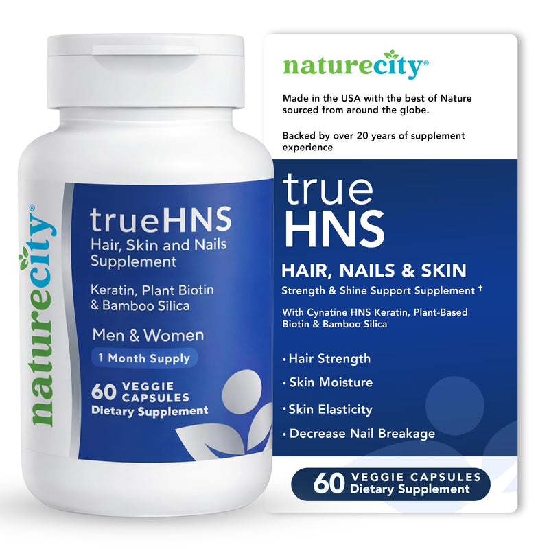 NatureCity True-HNS Hair Nails and Skin Cynatine Keratin and Plant Based Biotin Vitamin Supplement | Fuller and Stronger Hair and Nails | Non GMO | 60 Veggie Capsules 1