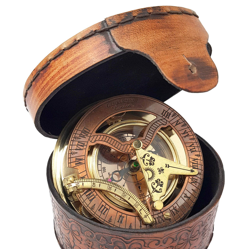 Brass Nautical - Antique Brass & Copper Sundial Compass, Sundial Clock in Box Gift Sun Clock Ship Replica Watch - BeesActive Australia
