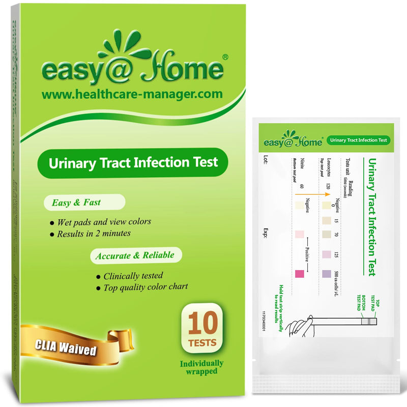 Easy@Home 10 Individual Pouch Urinary Tract Infection FSA Eligible Test Strips, UTI Urine Testing Kit for Urinalysis and Detection of Leukocytes and Nitrites- (UTI-10P) 10 Count (Pack of 1)