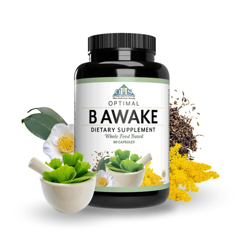 Optimal Health Systems B Awake Whole Food B Complex Formula, 90 Capsules | Whole food B-complex, rhodiola root, DMAE, taurine, enzymes and probiotics, natural energy, focus, clarity and mood support