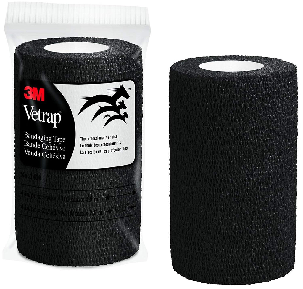 3M Vetrap 4" Bold Color Bandaging Tape, 4"x 5 Yards, Pillow Box, 6 Rolls (Black) Black