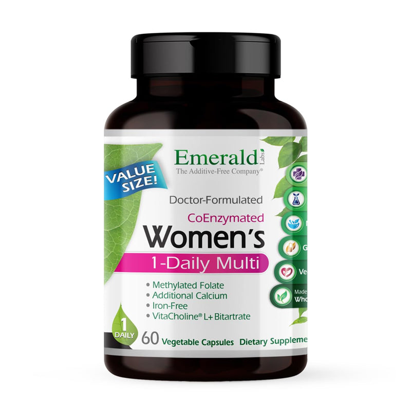 EMERALD LABS Women's 1-Daily Multi, 60 Capsules | For Heart, Bone & Brain Health, Iron-Free Multivitamin with Whole Food Probiotic Blend, Vegetarian, Non-GMO & Gluten-Free 60 Count (Pack of 1)
