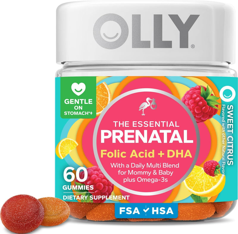 OLLY Prenatal Multivitamin Gummy, Daily Blend for Mommy & Baby - 60 Count 60 Count (Pack of 1)