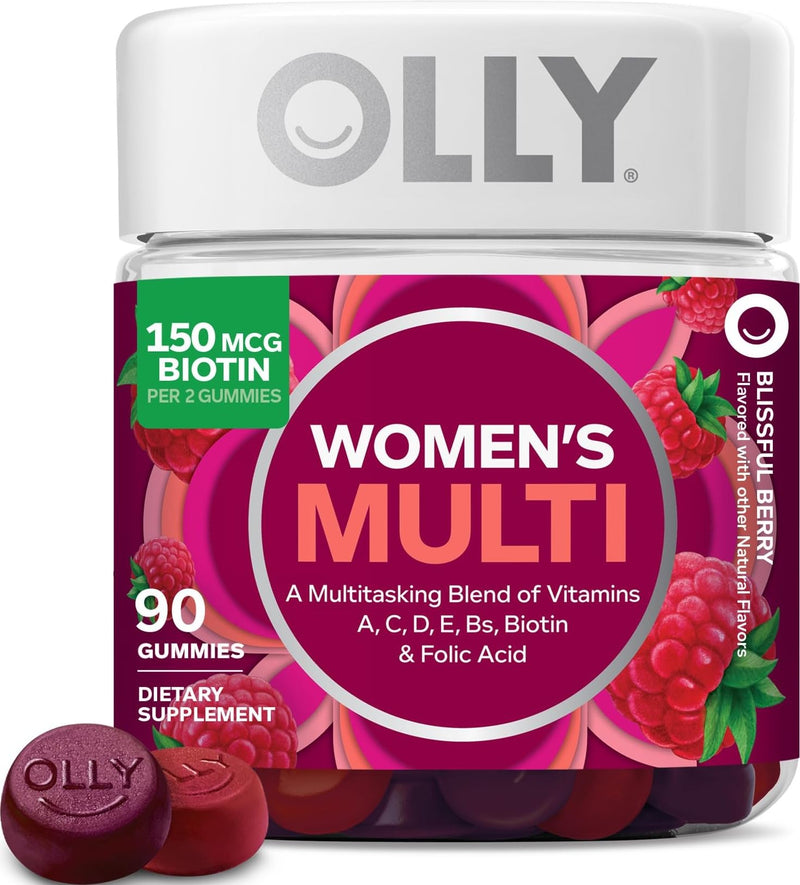 OLLY Women's Multivitamin, Supports Overall Wellness,* Biotin - 90 Count Berry 90 Count (Pack of 1)