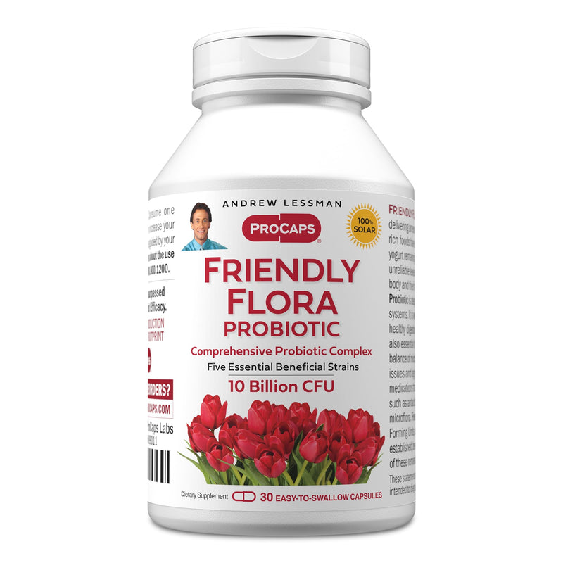 ANDREW LESSMAN ProCaps Friendly Flora Probiotic 10 Billion CFU, 30 Capsules | 10 Billion CFU, Five Probiotic Strains, Supports Daily Digestive and Immune Health 30 Count (Pack of 1)