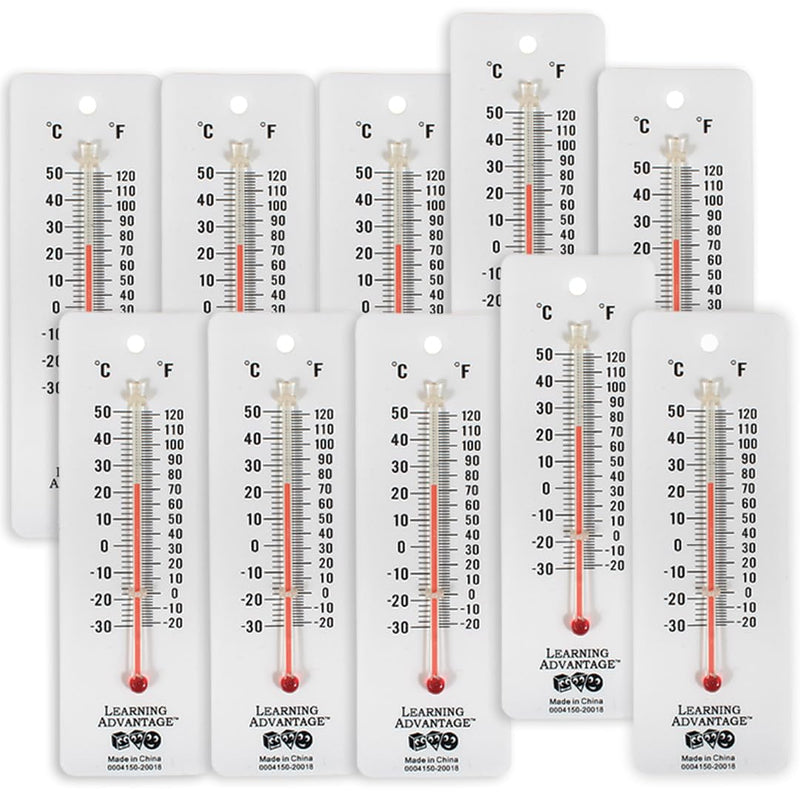 LEARNING ADVANTAGE Student Thermometers - Set of 10 - Dual-Scale - Mercury-Free - Easy To Read, Thermometers for Indoor Science and Classroom Use - BeesActive Australia