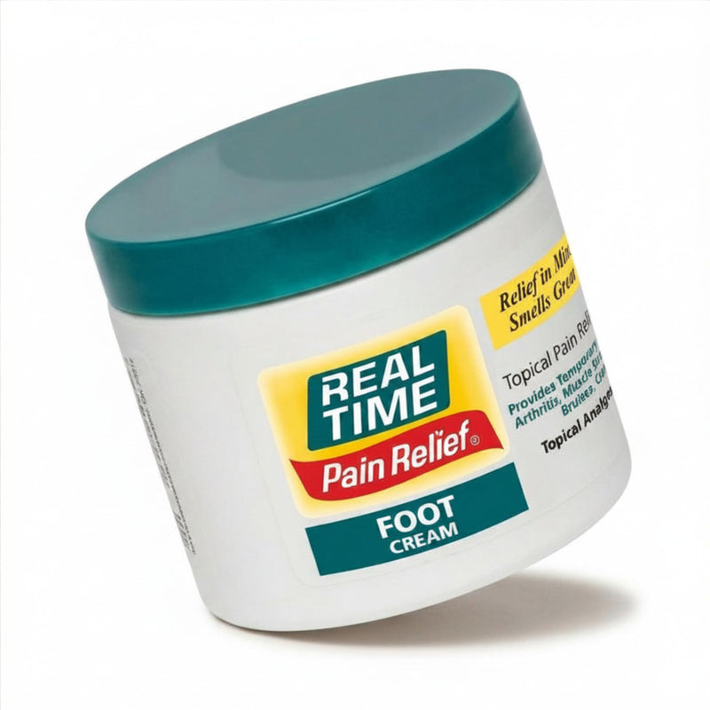 Real Time Pain Relief Foot Cream 4.4oz Jar | 15 Natural Ingredients: Menthol, Tea Tree Oil, Vitamin E & Emu Oil | Advanced Neuropathy Relief & Soothing Lotion for Tired, Swollen, Sore & Aching Feet 4.4 Ounce (Pack of 1)