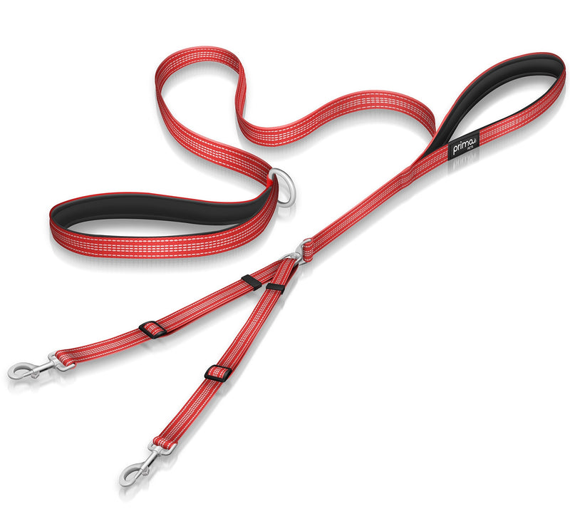 Premium Reflective Double Dog Leash - Adjustable Coupler - 2 Padded Handles- Great for Walking 2 Dogs/Dual Dogs - Tangle Free (Small - 5/8" Width, 4 Feet RED) SMALL - 5/8" Width - BeesActive Australia