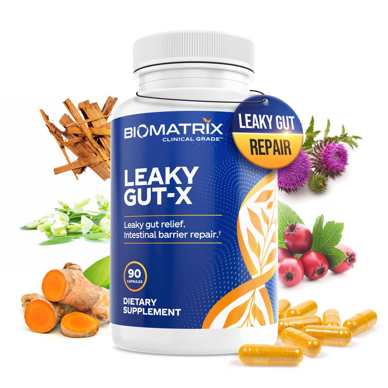 BioMatrix Leaky Gut Repair Supplement w/Glutamine, Quercetin, Cat's Claw, MSM, SIBO, Prebiotic Support, Intestinal Barrier Revive for Men and Women | 60-Day Supply – Leaky Gut-X