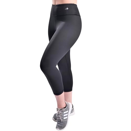 CompressionZ High Waisted Capri Compression Leggings for Women Tummy Control - Workout, Gym, Pilates, Travel, Yoga Pants X-Small Black