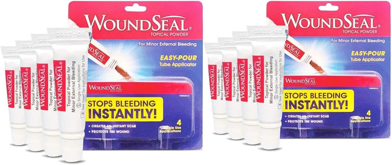WoundSeal Powder 4 Each (Pack of 2) - Wound Care First Aid for Cuts, Scrapes and Abrasions - Stops Bleeding in Seconds Without Stitches or Bandages - Safe and Effective for People of All Ages and Pets - BeesActive Australia