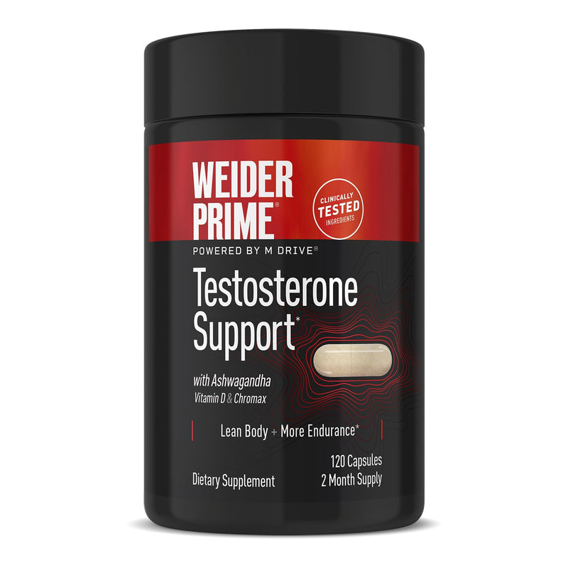 Weider Prime Testosterone Support - 120 Capsules - Men's Health Supplement- Enriched with Vitamins & Minerals- Daily Energy & Vitality - with Ashwagandha, Chromax Chromium, Bioperine & Zinc | Men's Vitality Formula, with KSM-66 Ashwagandha, Zinc and Bi...