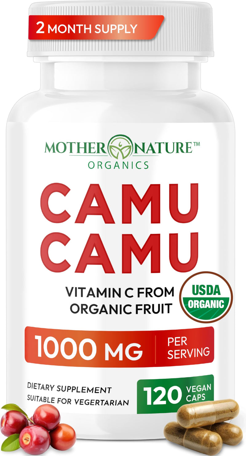 MNO Natural Vitamin C Capsules from Organic Camu Camu Fruit | Whole Food Vitamin C, 120 Vegan Capsules, Non-GMO, Immune Support, No Synthetic Ascorbic Acid Capsule
