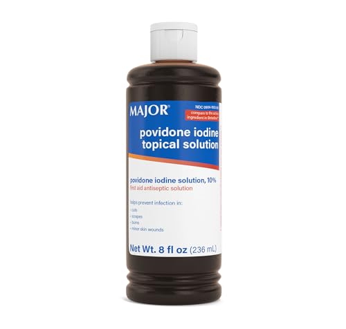 Major 10% Povidone-Iodine Liquid Topical Solution, USP - Topical Antiseptic for Cuts, Scrapes, Burns, and Minor Skin Wounds - 8 Fl. Oz. 8 Fl Oz (Pack of 1)
