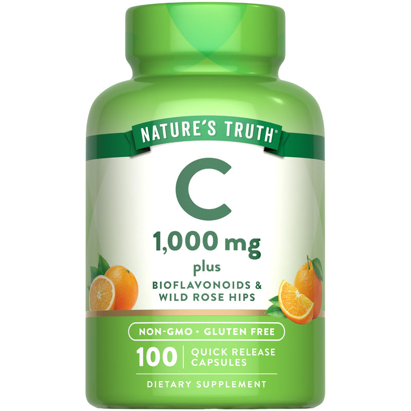 Nature's Truth Vitamin C 1000mg | 100 Capsules | with Wild Rose Hips & Bioflavonoids | Non-GMO & Gluten Free Supplement | with Wild Rose Hips & Bioflavonoids | Non-GMO & Gluten Free Supplement
