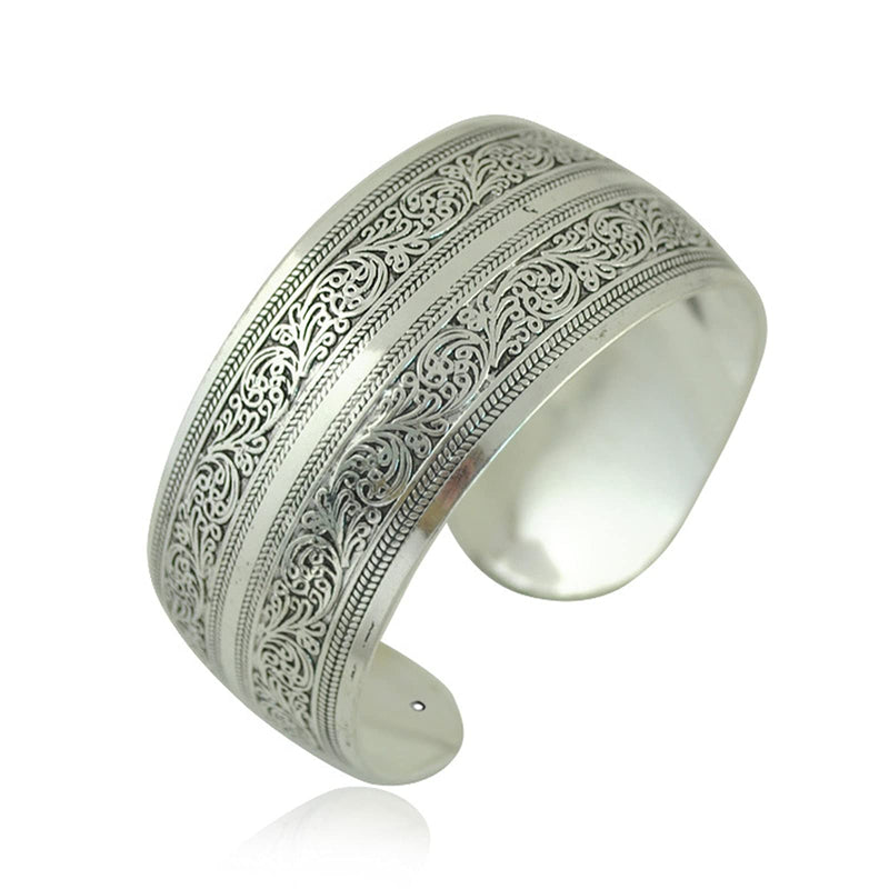 BODYA Tibeten Silver Carved Spiral Flower Connecting Branches Pattern Wide Band Open Cuff Bracelet Bangle - BeesActive Australia