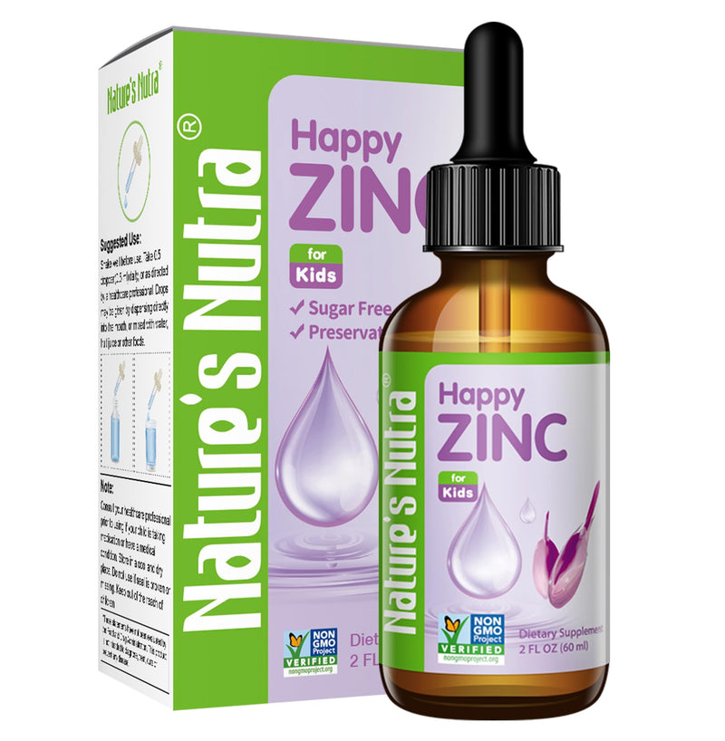 Nature's Nutra Happy Zinc, Liquid for Baby, Infant, Kids and Children, TRAACS Chelate Zinc, High Bioavailability, Non-GMO, Kosher, 2 Fl. Oz (60ml)
