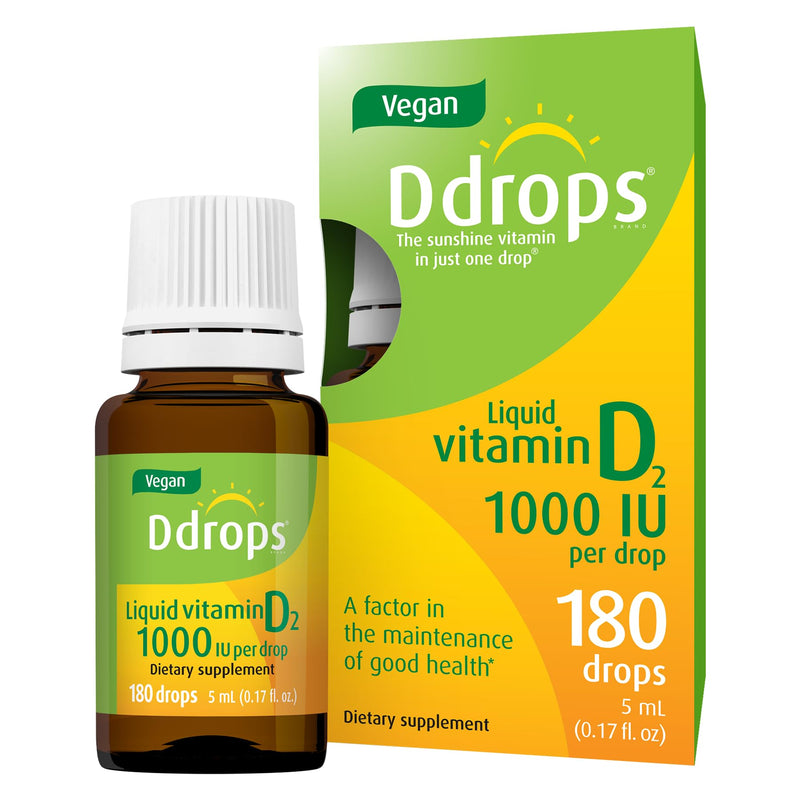 Ddrops Vegan 1000 IU 180 Drops - Daily Vitamin D Liquid - Supports Bone Health & Immune System. No Large Capsules, No Preservatives, Non-GMO, Allergy-Friendly 0.17 Fl Oz (Pack of 1)