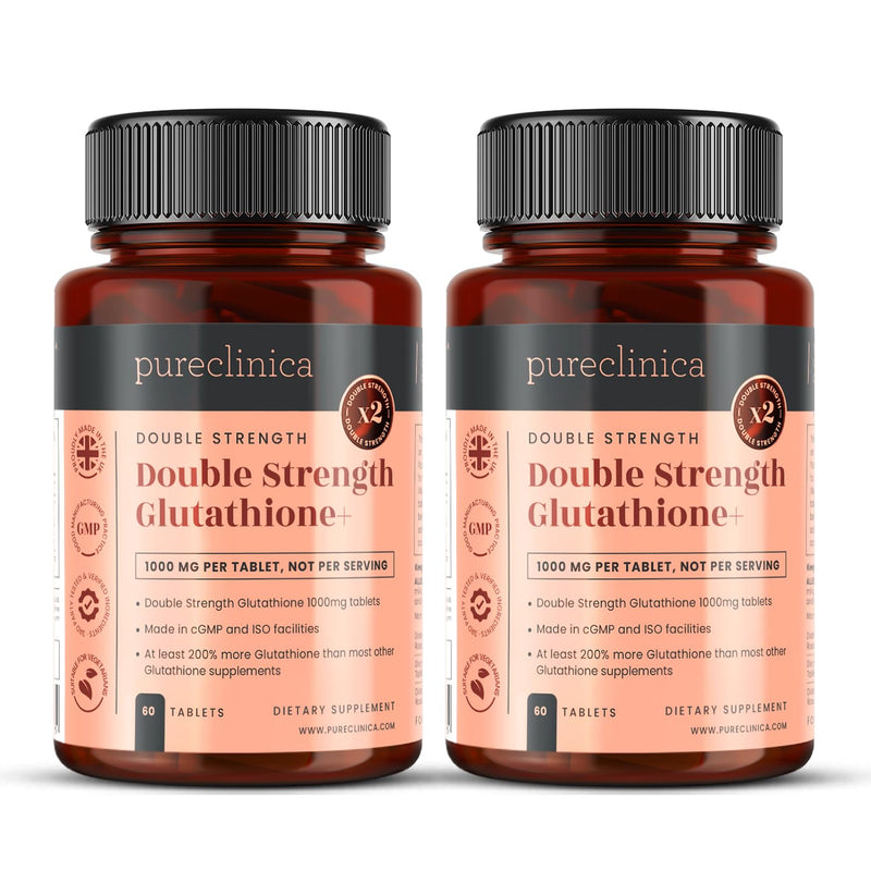 pureclinica Glutathione 1000mg – 120 Tablets (2 x 60) | High Strength with 500mg Glutathione, 300mg ALA, 200mg Vitamin C | Antioxidant & Detox Support, 1-a-Day 60 Count (Pack of 2)