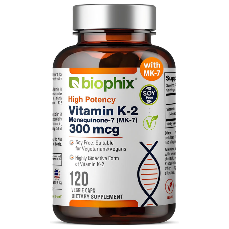 biophix Vitamin K2 MK-7 300mcg, 120 Vegan Capsules – High-Potency Supplement for Bone Strength and Immune Health 120 Count (Pack of 1)