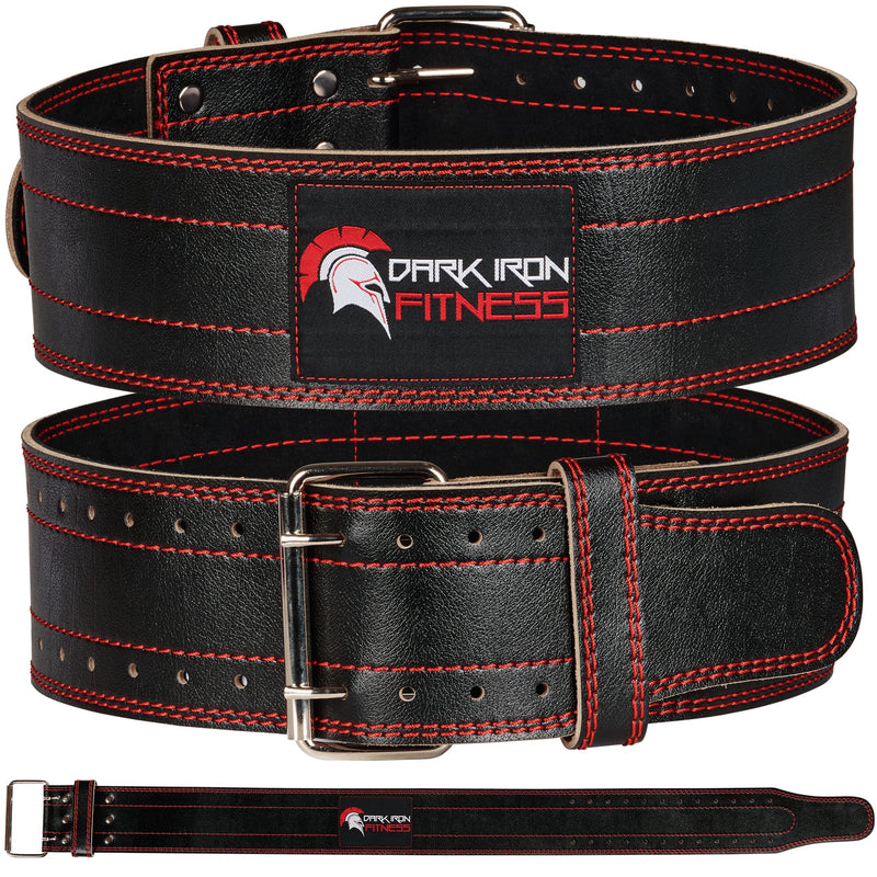 Dark Iron Fitness Weight Lifting Belt for Powerlifting Deadlift Training, Premium Leather for Core Support Gym Strength Workout Medium Black - BeesActive Australia