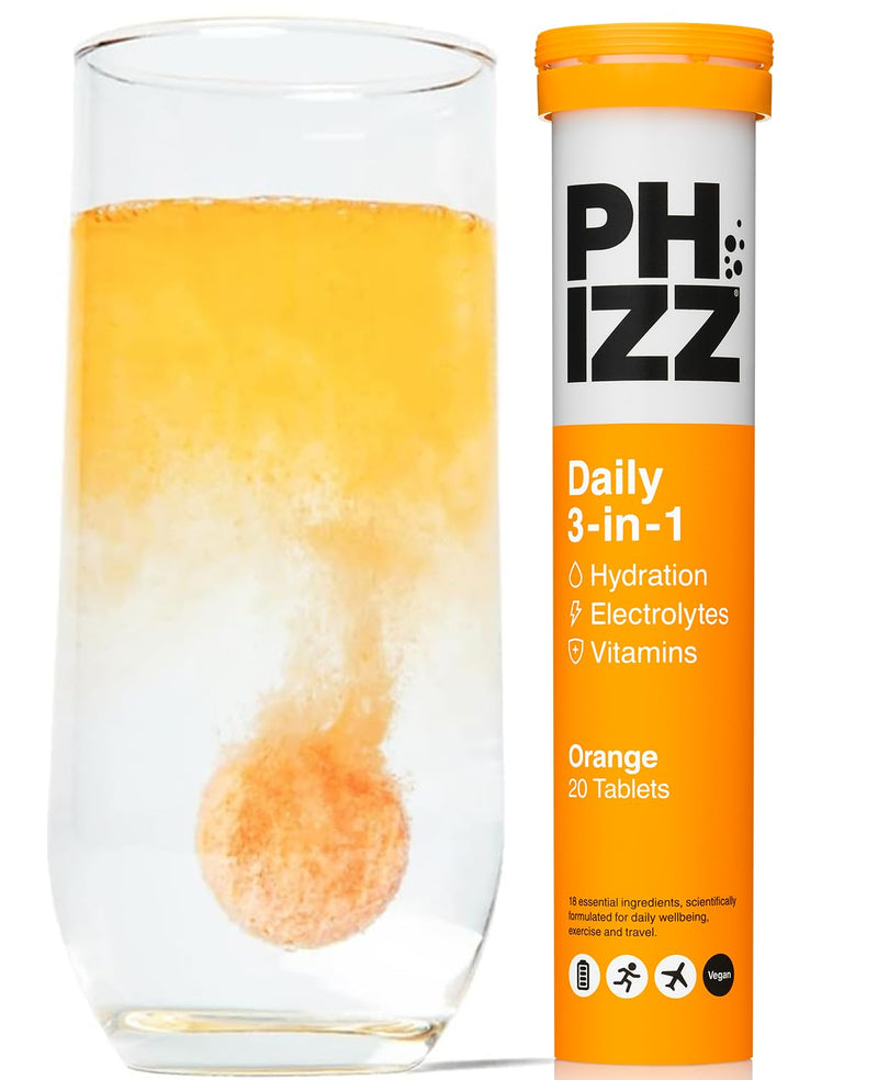 Phizz Electrolyte Multivitamin Rehydration Tablets - 19 Vitamins & Minerals, Energy Boost (Orange, 20 Tablets) Orange 1 Count (Pack of 20)