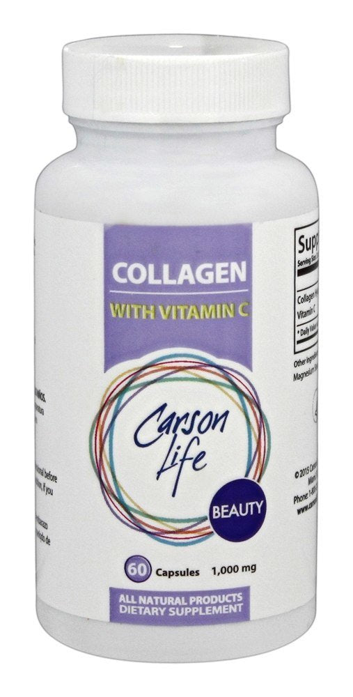 Carson Life Collagen with Vitamin C - Hair, Skin & Nail Support - Anti-Aging Dietary Supplement - Hydrolyzed Collagen - Made in the USA - 60 Capsules 60 Count (Pack of 1)