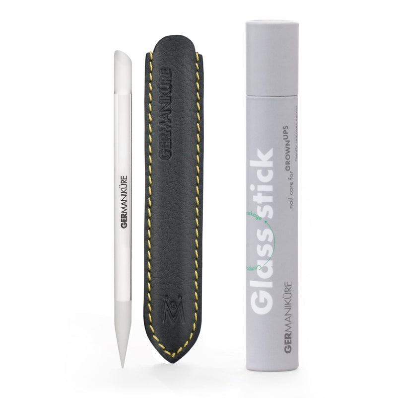 GERMANIKURE Clear Glass Cuticle Stick in Leather Sleeve - Ethically Made in Czech Republic - Cuticle Pusher & Remover, Callous & Dry Skin Fingertip File, Nail Shaper - BeesActive Australia