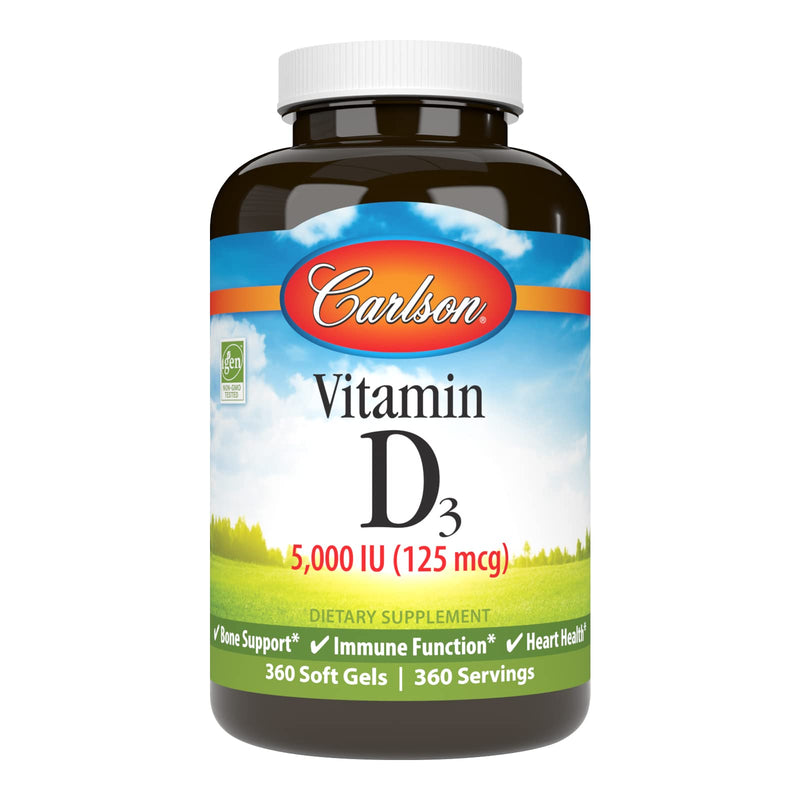 Carlson Vitamin D3 5,000 IU, Bone Health, 360 Soft Gels 360 Count (Pack of 1)