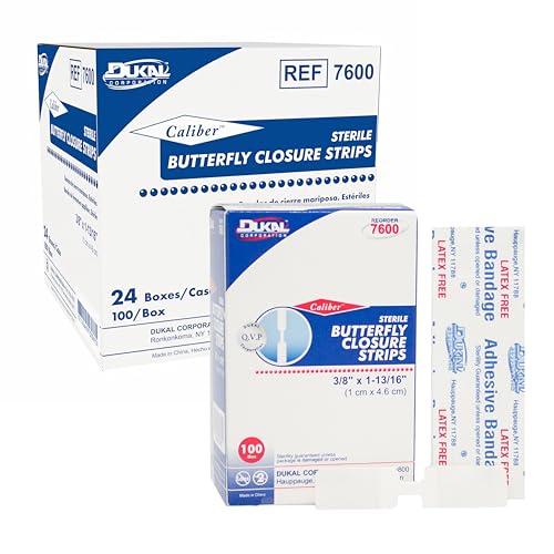 Dukal Sterile Wound Closure Strips, 3/8" x 1 - 13/16" (Case of 24 Boxes)(2400 Bandages)