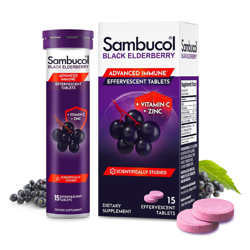 Sambucol Black Elderberry Effervescent Tablets, Quick Dissolve - 15 Count | Elderberry Dissolvable Tablets with Zinc and Vitamin C for Adults, No Artificial Flavors 15 Count (Pack of 1)