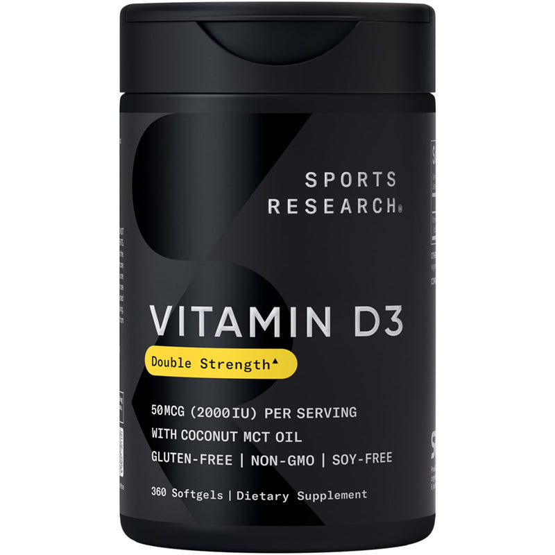 Sports Research Vitamin D3 2000 IU with Coconut MCT Oil - Double Strength Vitamin D Supplement - Non-GMO Verified, Gluten & Soy Free ‚Äì 50mcg, 360 Liquid Softgels 360 Count (Pack of 1) D3 (2,000 IU) - BeesActive Australia
