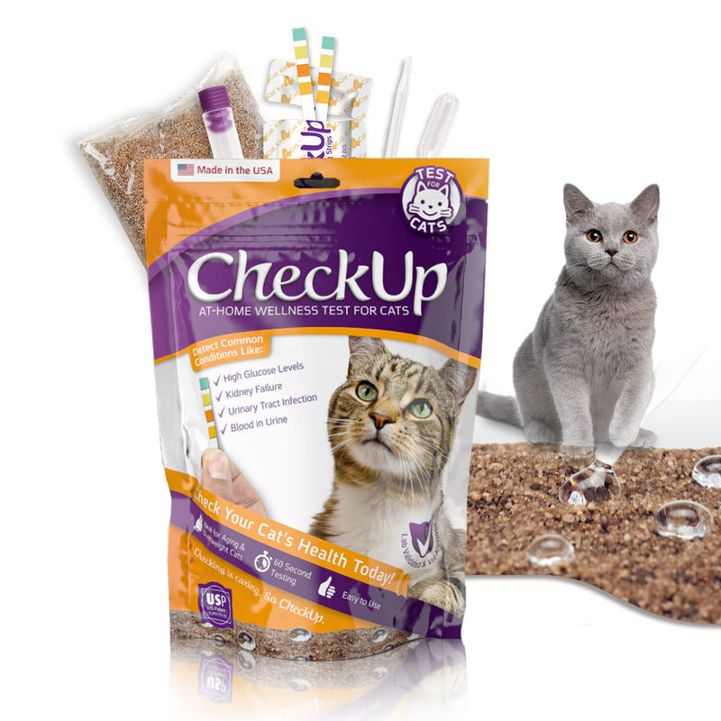 KIT4CAT CheckUp at Home Cat Wellness Test Kit | 2lb Hydrophobic Litter keeps urine on top, 2 Test Strips for The Detection of The 4 Most Common Health Indicators - pH, Protein, Glucose, Blood in urine 4 Parameters