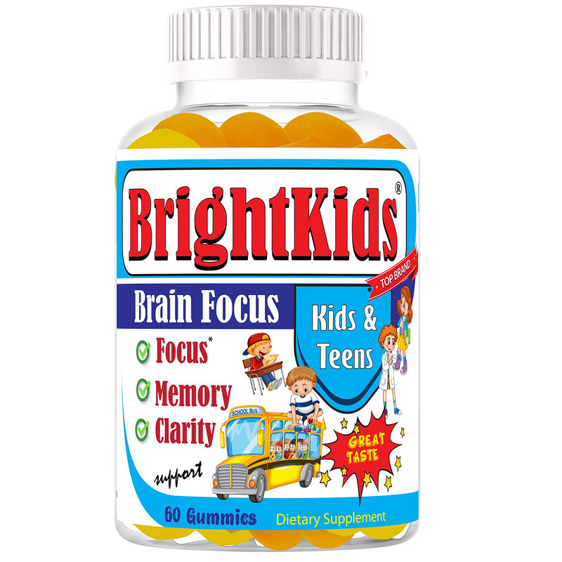 BrightKids Focus Gummies for Kids & Teens – Brain Gummies for Memory and Focus, Omega 3 DHA Brain Vitamins for Kids, Attention & Learning Support Childrens Vitamins, Drug-Free, Made in USA, 60 Count
